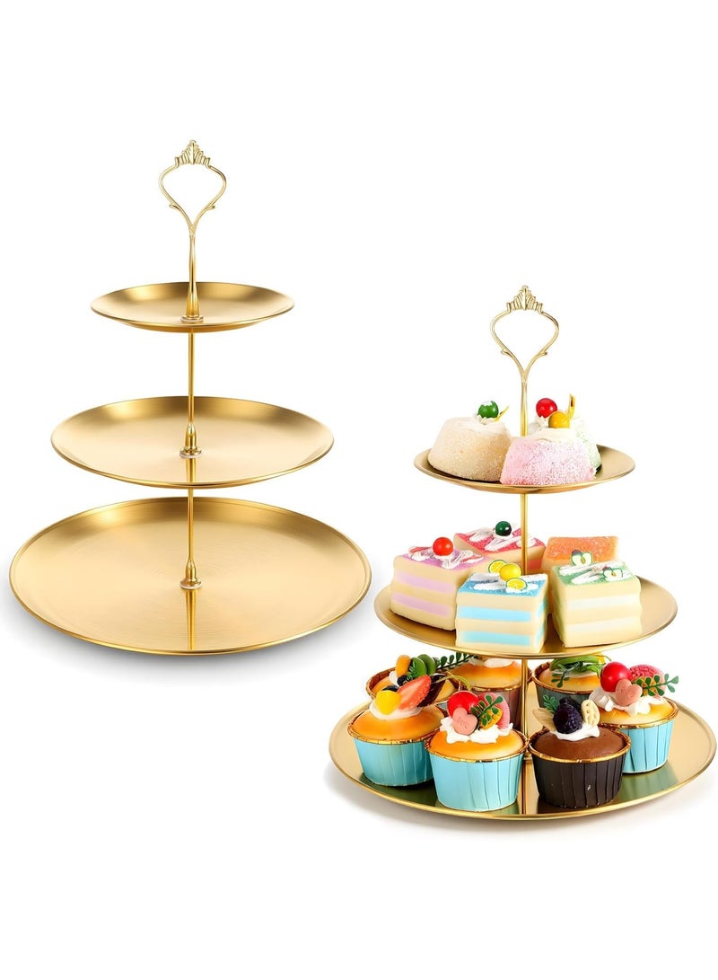 Arabest Cupcake Stand, 2pcs 3 Tier Metal Serving Tray, Cake Display Stand Dessert Table Display Set, Cup Cake Tower Stand, Fruit Candy Display Tower, for Wedding Tea Party Celebration (Gold) - Image 1